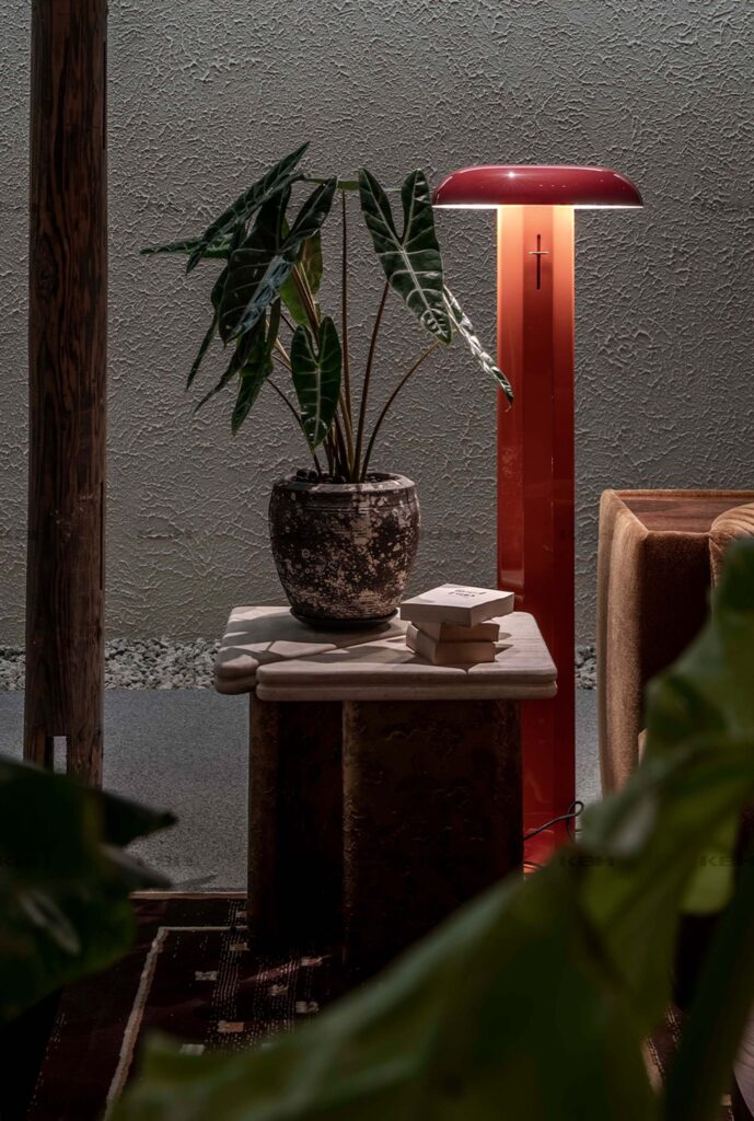 KBH Cheese Side Table in a bedroom setting, view 3