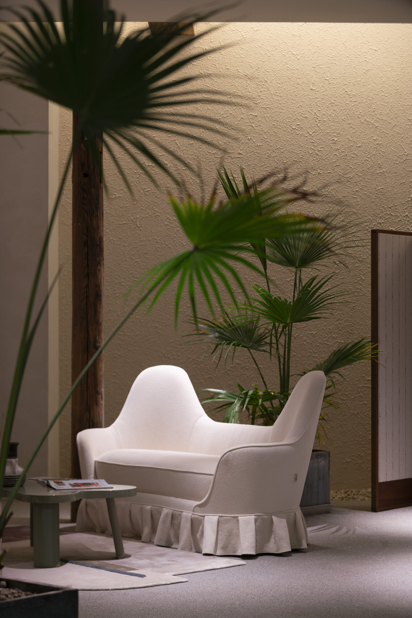 Evening Lounge scene by KBH with the Rabbit Ear Sofa, photographed in a living room