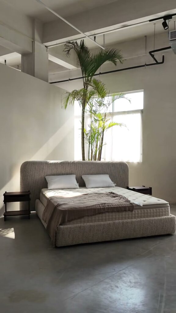 Still from the KBH film: One bed, one shaft of light, one tree