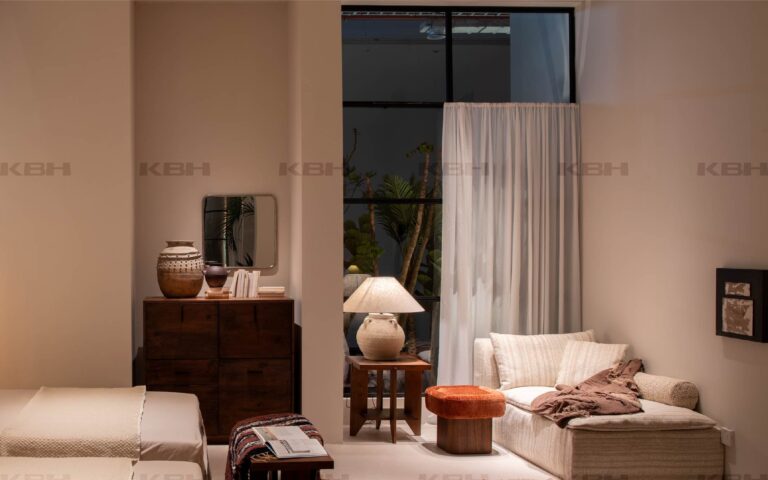 KBH Pudding Square Stool in a bedroom setting
