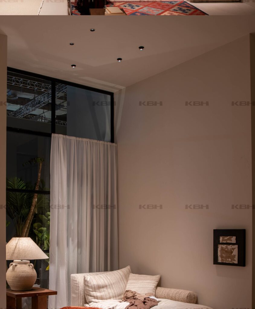 KBH Pudding Square Stool in a bedroom setting, view 2