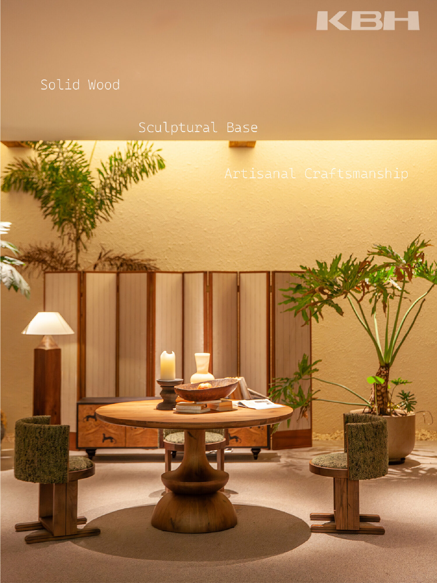 Warm Gathering scene by KBH with the Goblet Round Table, photographed in a dining room
